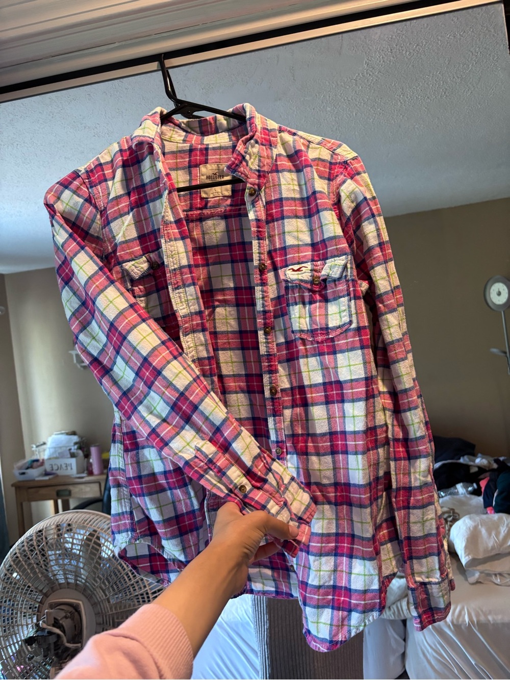 Hollister Pink, White and Pink Plaid Button-Up Shirt